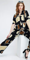 ZEYO Women's Rayon Brown Printed Night Suit Set of Shirt & Pyjama