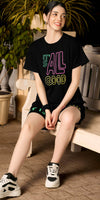 ZEYO Night Suit for Women's Black Typography Printed Cotton Night Dress of Top and Shorts