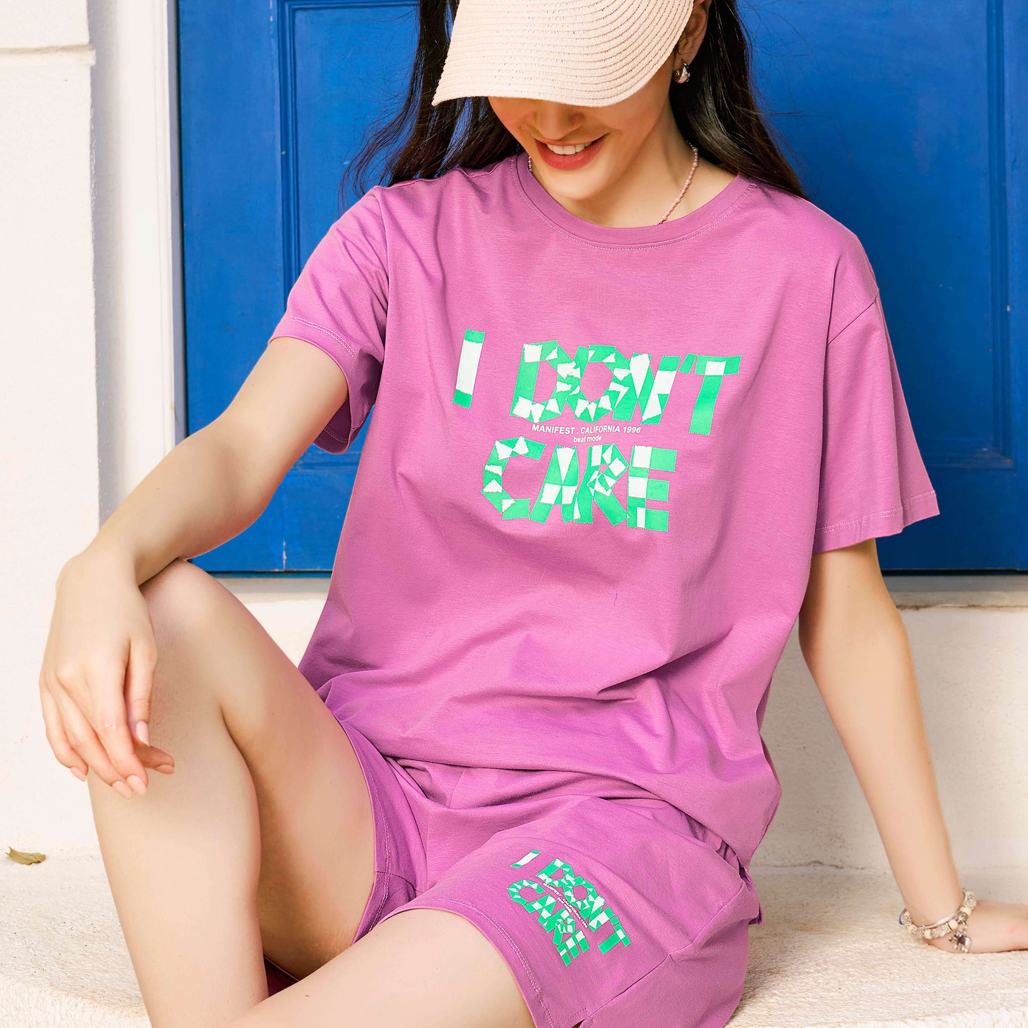 ZEYO Night Suit for Women's Pink Typography Printed Cotton Night Dress of Top and Shorts