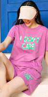 ZEYO Night Suit for Women's Pink Typography Printed Cotton Night Dress of Top and Shorts