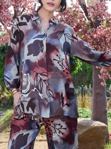 ZEYO Co-Ords set for Womens Rayon Pink Floral Printed Kurti & Pyjama