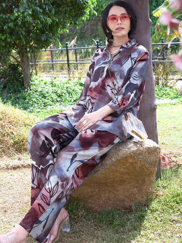 ZEYO Co-Ords set for Womens Rayon Pink Floral Printed Kurti & Pyjama