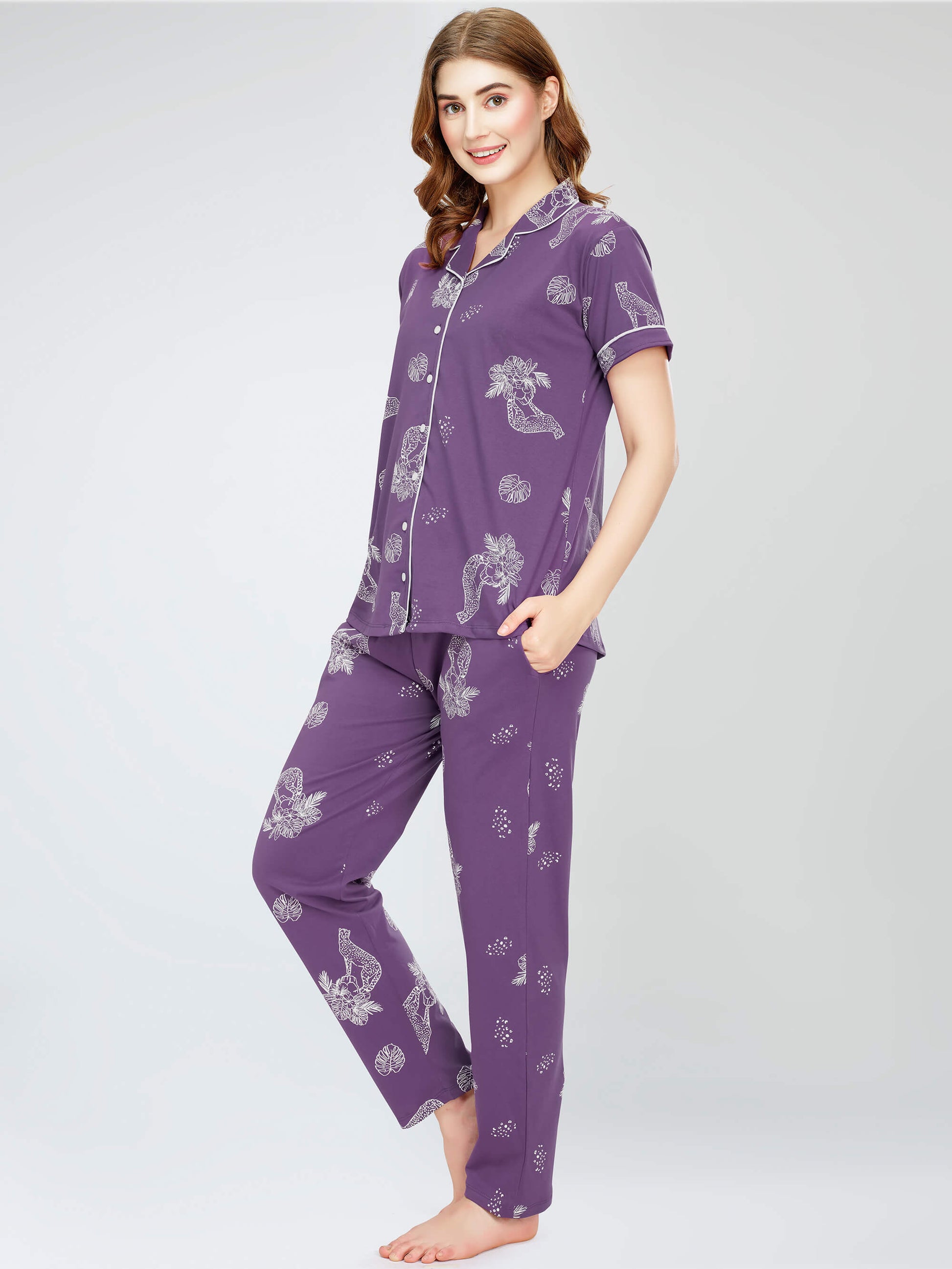 night suit set for women night suit dress for women cotton stylish latest top pajama set nightwear cotton pyjama sleeve sleep home wear ladies nursing feeding front open night shirt ZEYO night suit set co ord set for women