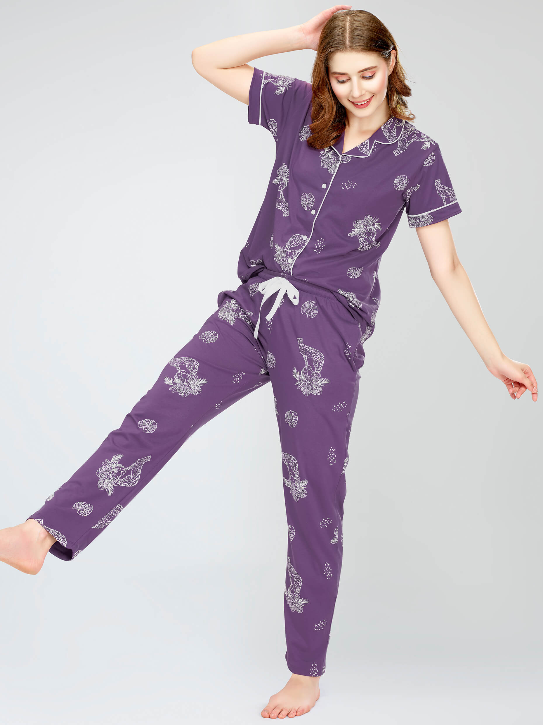 night suit set for women night suit dress for women cotton stylish latest top pajama set nightwear cotton pyjama sleeve sleep home wear ladies nursing feeding front open night shirt ZEYO night suit set co ord set for women