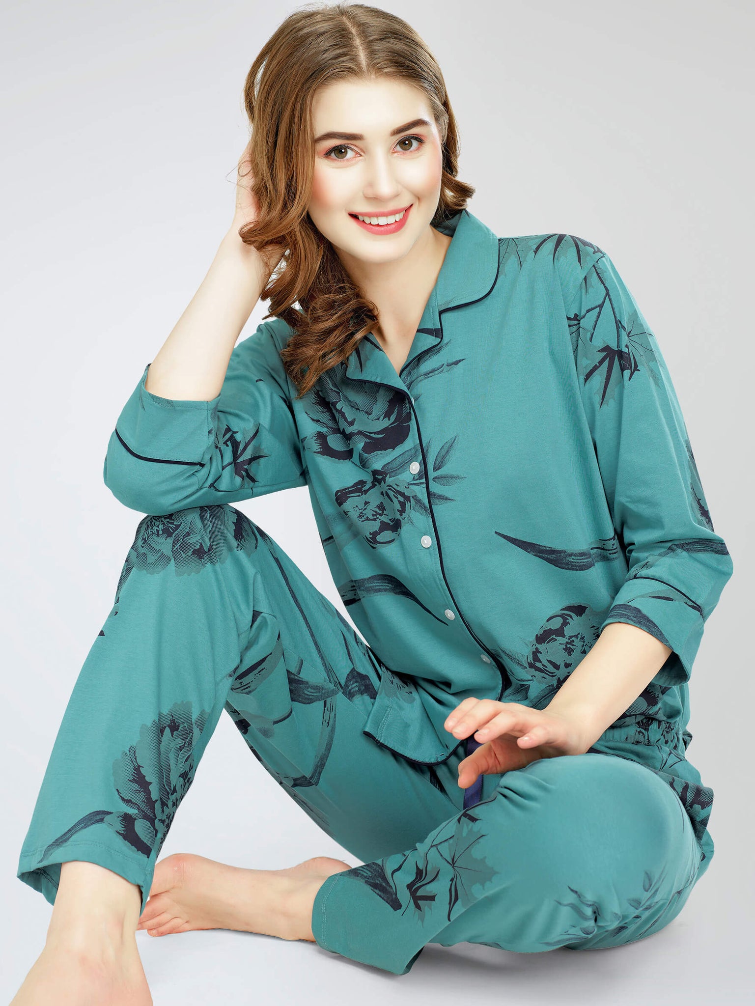 night suit set for women night suit dress for women cotton stylish latest top pajama set nightwear cotton pyjama sleeve sleep home wear ladies nursing feeding front open night shirt ZEYO night suit set co ord set for women