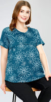 ZEYO Women's Cotton Teal Blue Maternity Top Floral Printed Feeding T-shirt