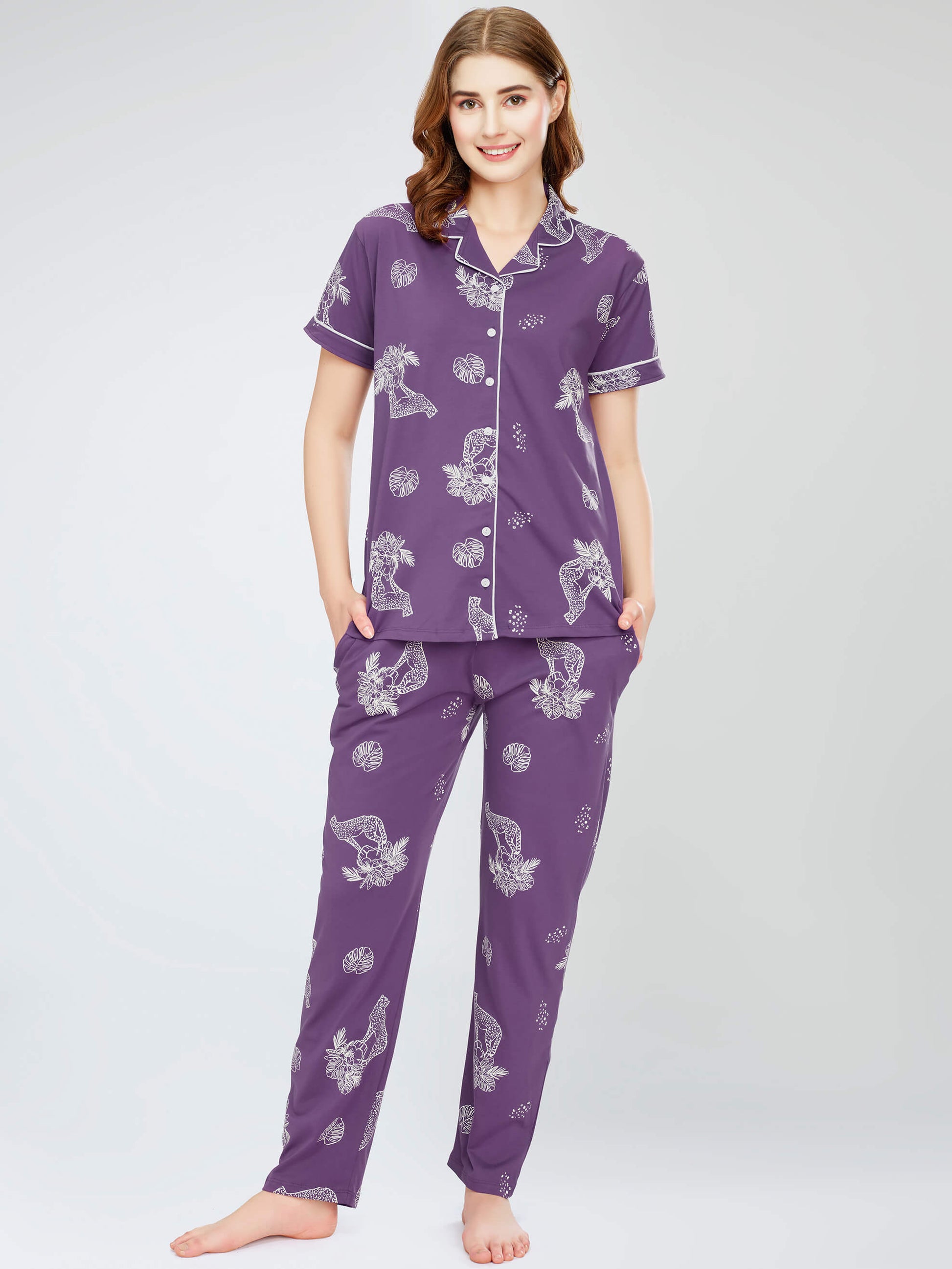 night suit set for women night suit dress for women cotton stylish latest top pajama set nightwear cotton pyjama sleeve sleep home wear ladies nursing feeding front open night shirt ZEYO night suit set co ord set for women