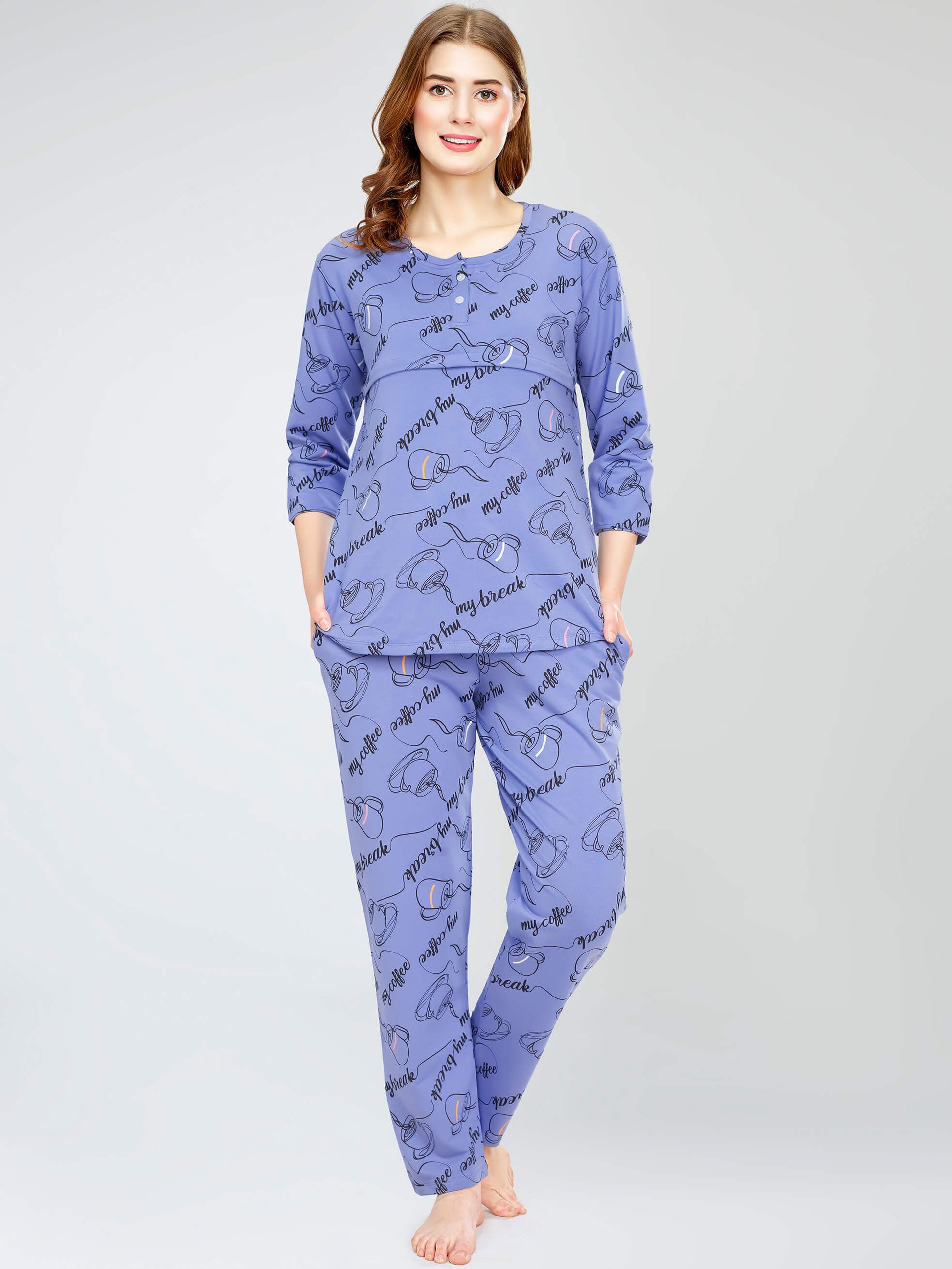 night suit set for women night suit dress for women cotton stylish latest top pajama set nightwear cotton pyjama sleeve sleep home wear ladies nursing feeding front open night shirt ZEYO night suit set co ord set for women