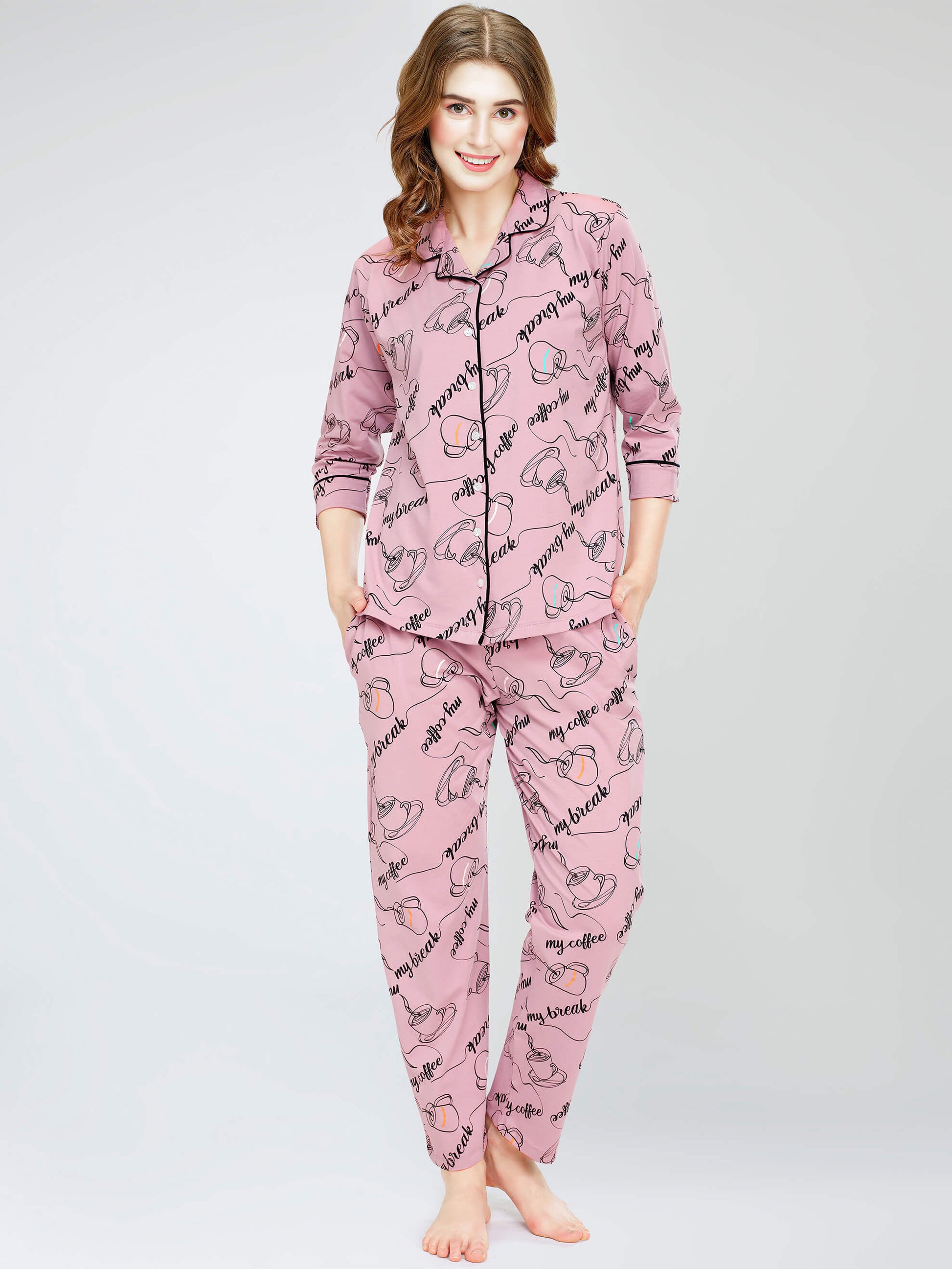 night suit set for women night suit dress for women cotton stylish latest top pajama set nightwear cotton pyjama sleeve sleep home wear ladies nursing feeding front open night shirt ZEYO night suit set co ord set for women