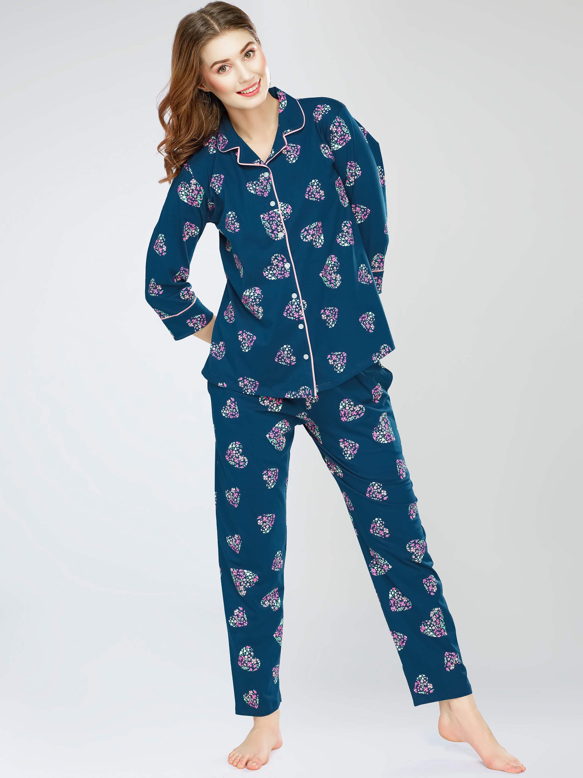 night suit set for women night suit dress for women cotton stylish latest top pajama set nightwear cotton pyjama sleeve sleep home wear ladies nursing feeding front open night shirt ZEYO night suit set co ord set for women