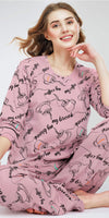 ZEYO Night Suit for Women's Mauve Cup & Saucer Printed Cotton Night Dress of Top and Pajama set