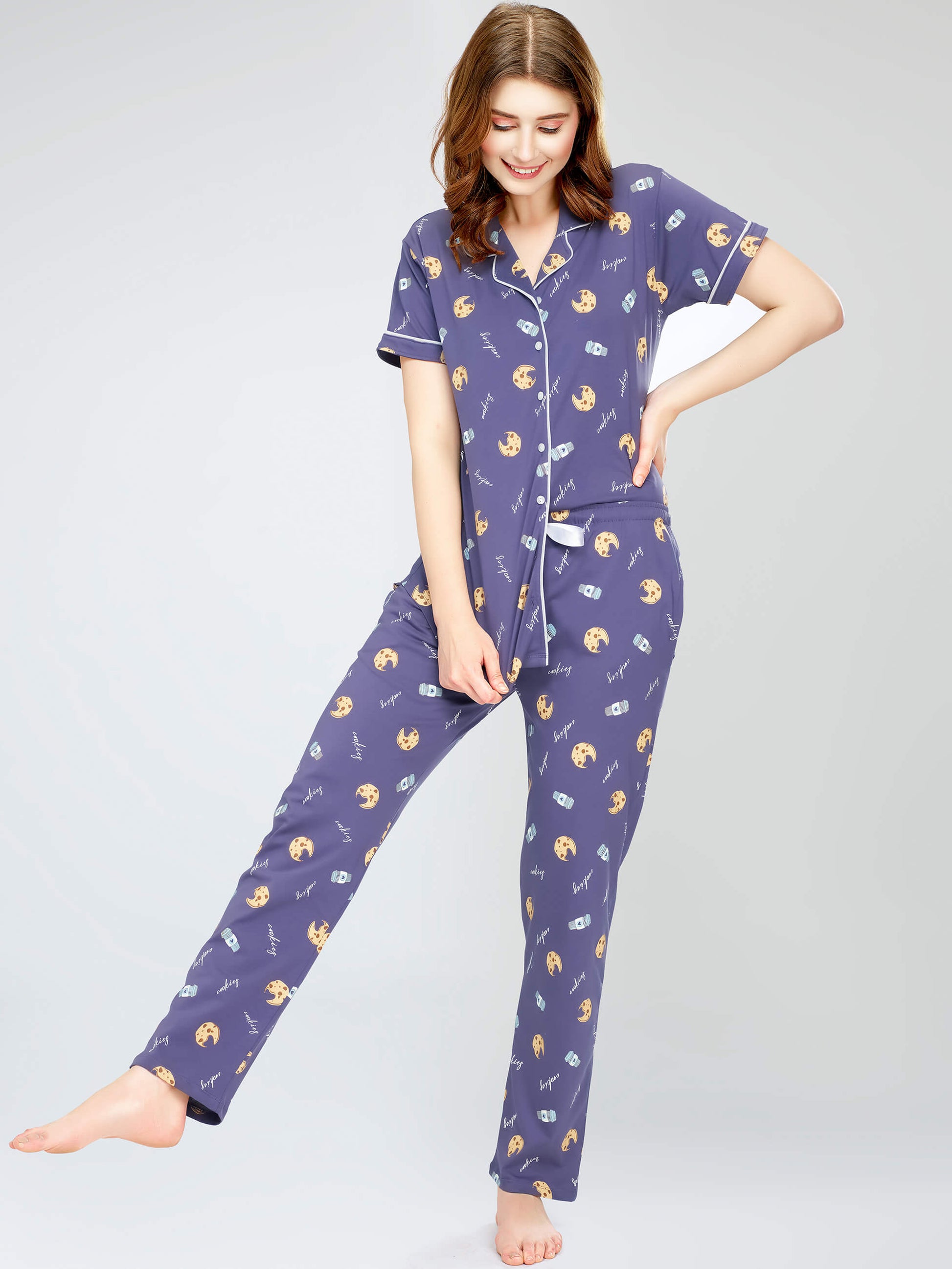 night suit set for women night suit dress for women cotton stylish latest top pajama set nightwear cotton pyjama sleeve sleep home wear ladies nursing feeding front open night shirt ZEYO night suit set co ord set for women