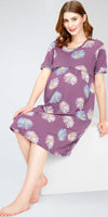 ZEYO Women's Cotton Mauve Night Dress Floral Printed Maternity & Feeding Short Nighty Night Gown