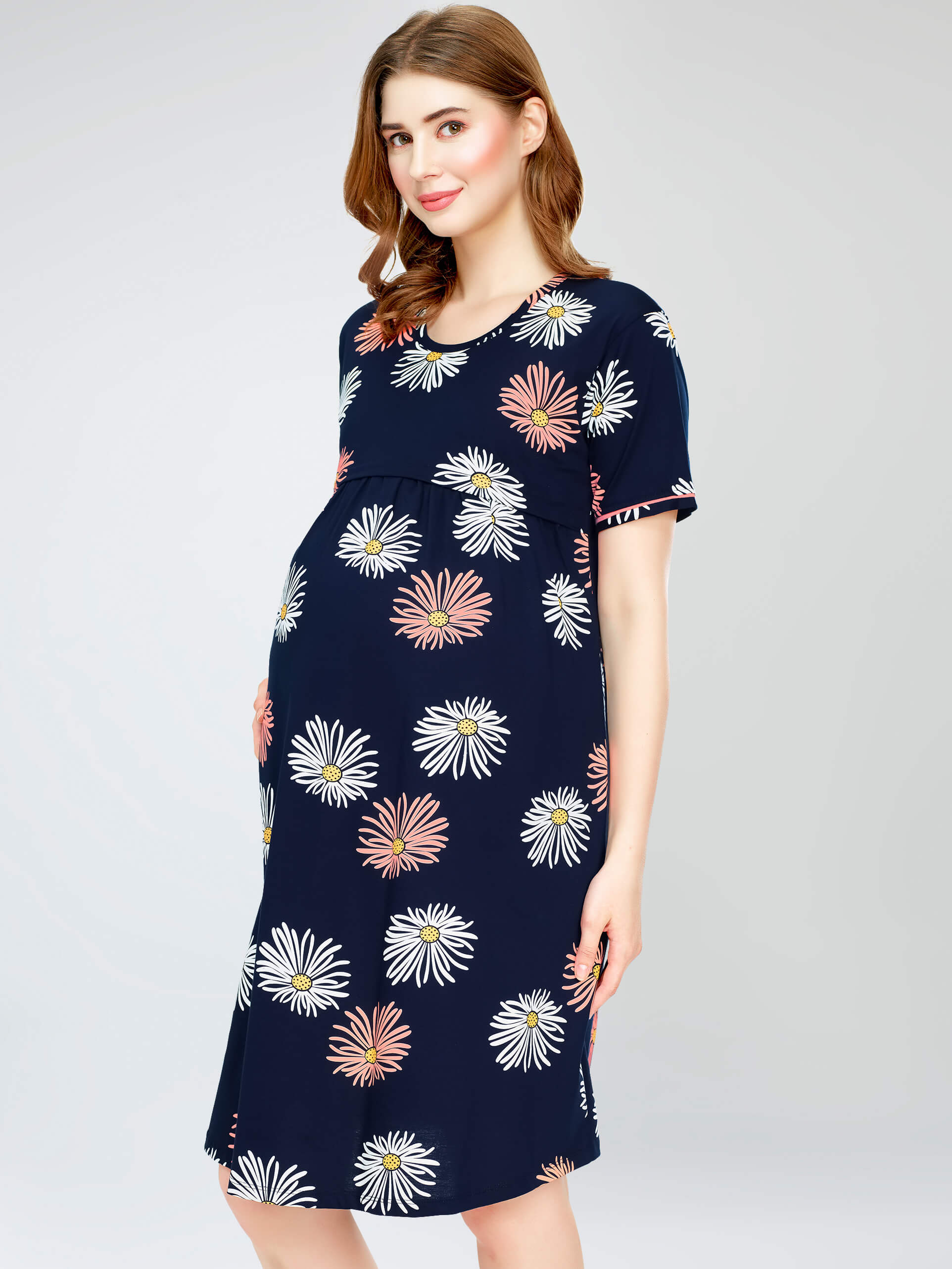 night dress feeding maternity nursing gown short nighty for women cotton horizontal zip babyfeeding breastfeeding clothes zipper