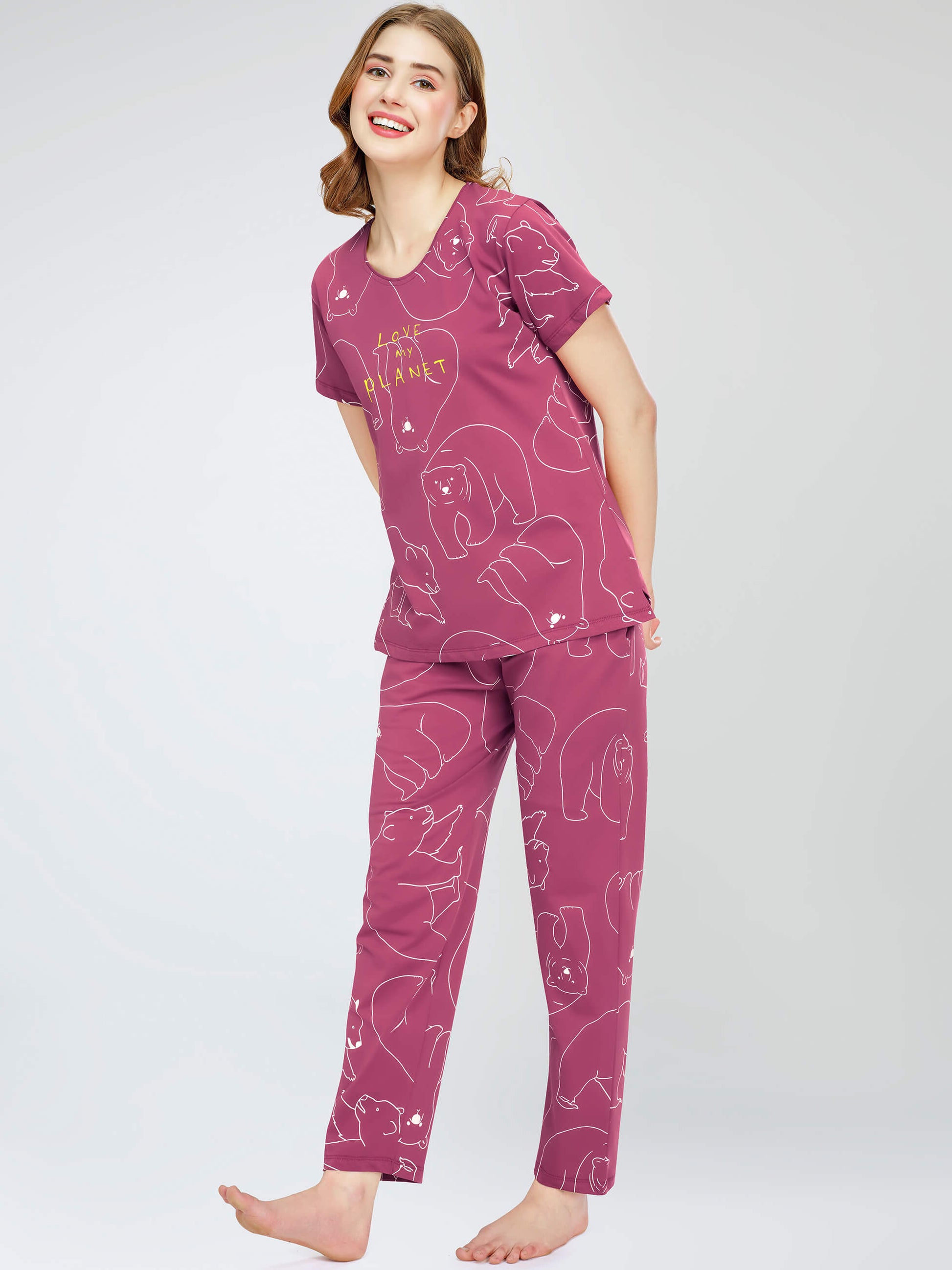 night suit set for women night suit dress for women cotton stylish latest top pajama set nightwear cotton pyjama sleeve sleep home wear ladies nursing feeding front open night shirt ZEYO night suit set co ord set for women