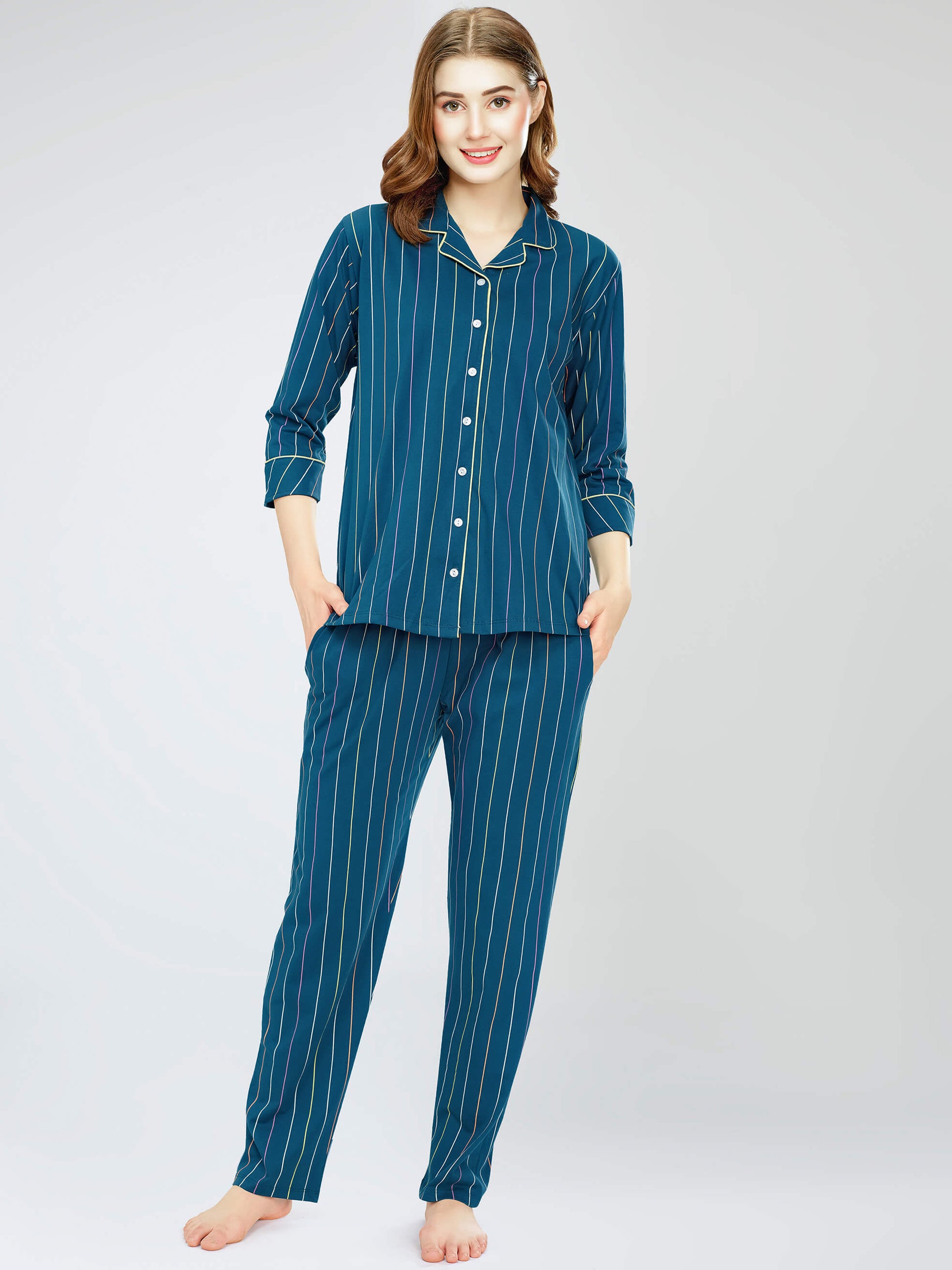 night suit set for women night suit dress for women cotton stylish latest top pajama set nightwear cotton pyjama sleeve sleep home wear ladies nursing feeding front open night shirt ZEYO night suit set co ord set for women