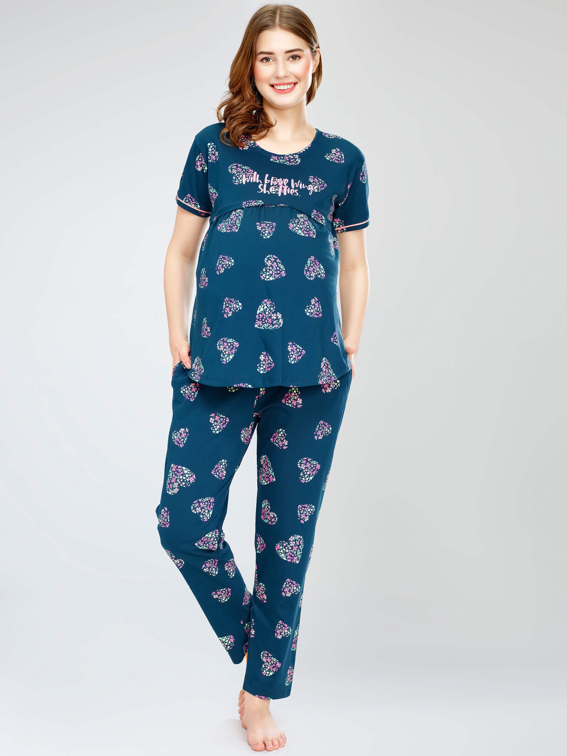 night suit set for women night suit dress for women cotton stylish latest top pajama set nightwear cotton pyjama sleeve sleep home wear ladies nursing feeding front open night shirt ZEYO night suit set co ord set for women