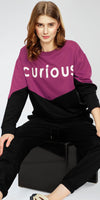 ZEYO Women's Cotton Purple Track Suit Typography Printed Sweatshirt Co-ords set