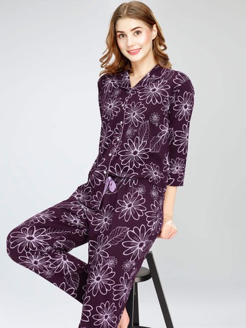 night suit set for women night suit dress for women cotton stylish latest top pajama set nightwear cotton pyjama sleeve sleep home wear ladies nursing feeding front open night shirt ZEYO night suit set co ord set for women