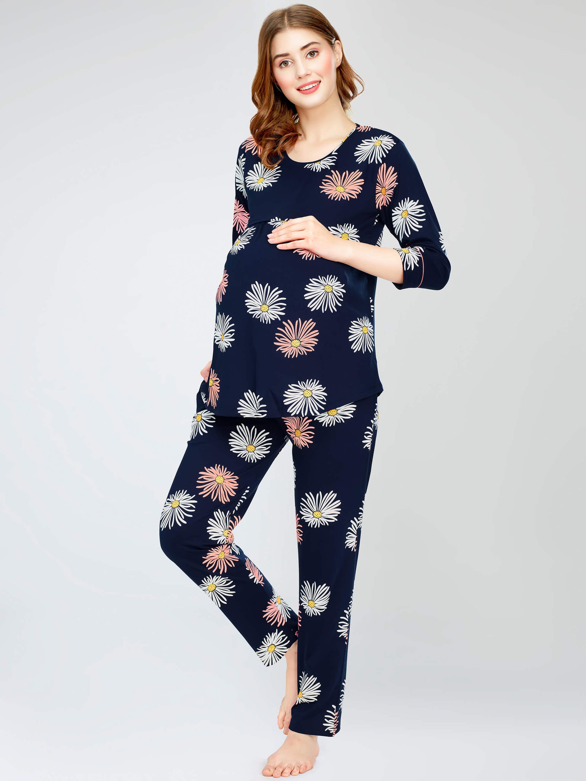 night suit set for women night suit dress for women cotton stylish latest top pajama set nightwear cotton pyjama sleeve sleep home wear ladies nursing feeding front open night shirt ZEYO night suit set co ord set for women