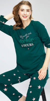 ZEYO Night Suit for Women's Teal Green Star Printed Cotton Night Dress of Top and Pajama set