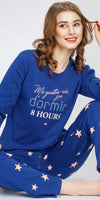 ZEYO Night Suit for Women's Blue Star Printed Cotton Night Dress of Top and Pajama set