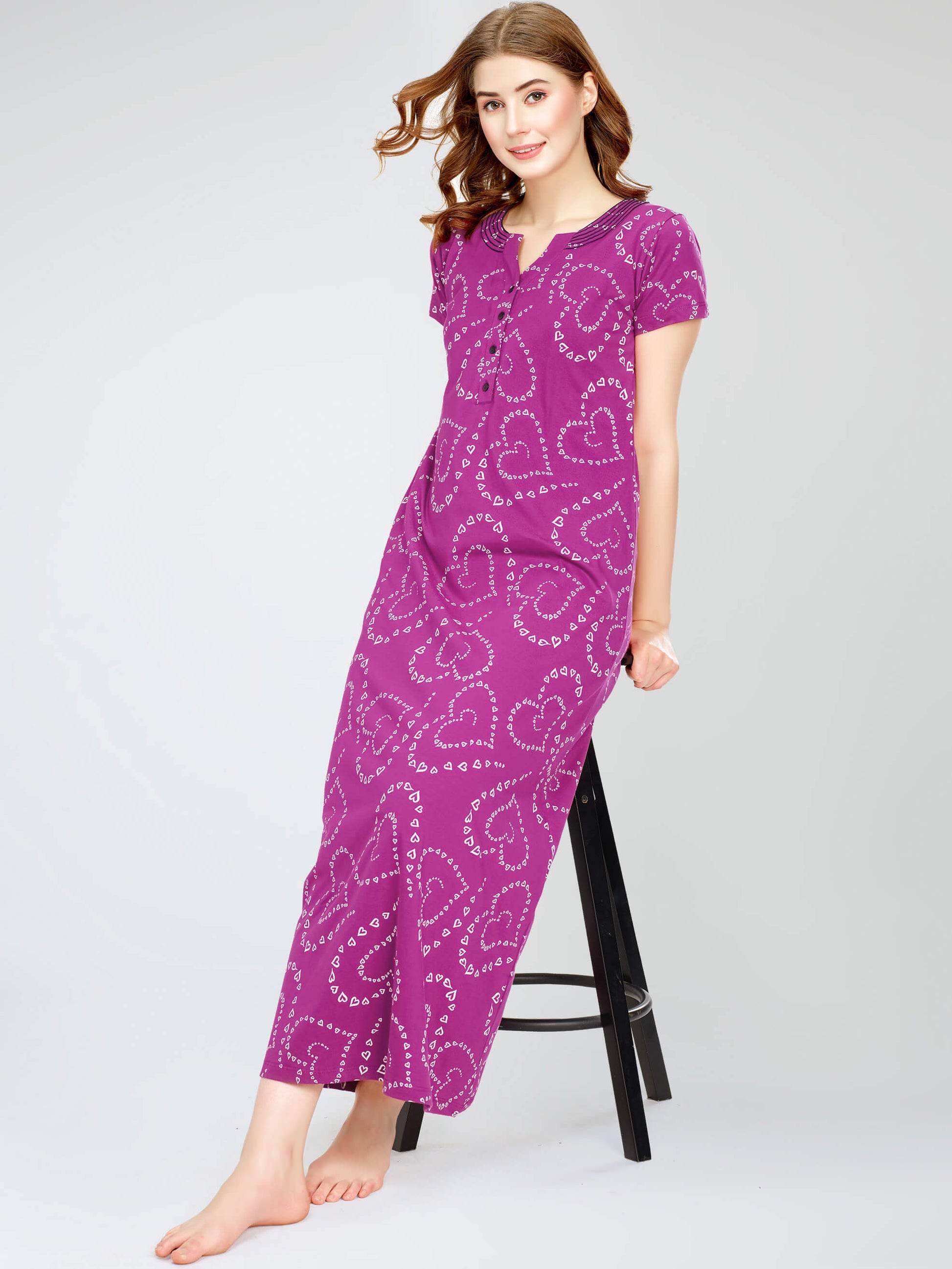 Hosiery Night Dress New Design ZEYO Women's Cotton Heart Printed