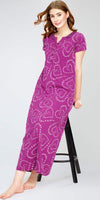 ZEYO Women's Cotton Heart Printed Purple Maxi Long Nighty For Women stylish