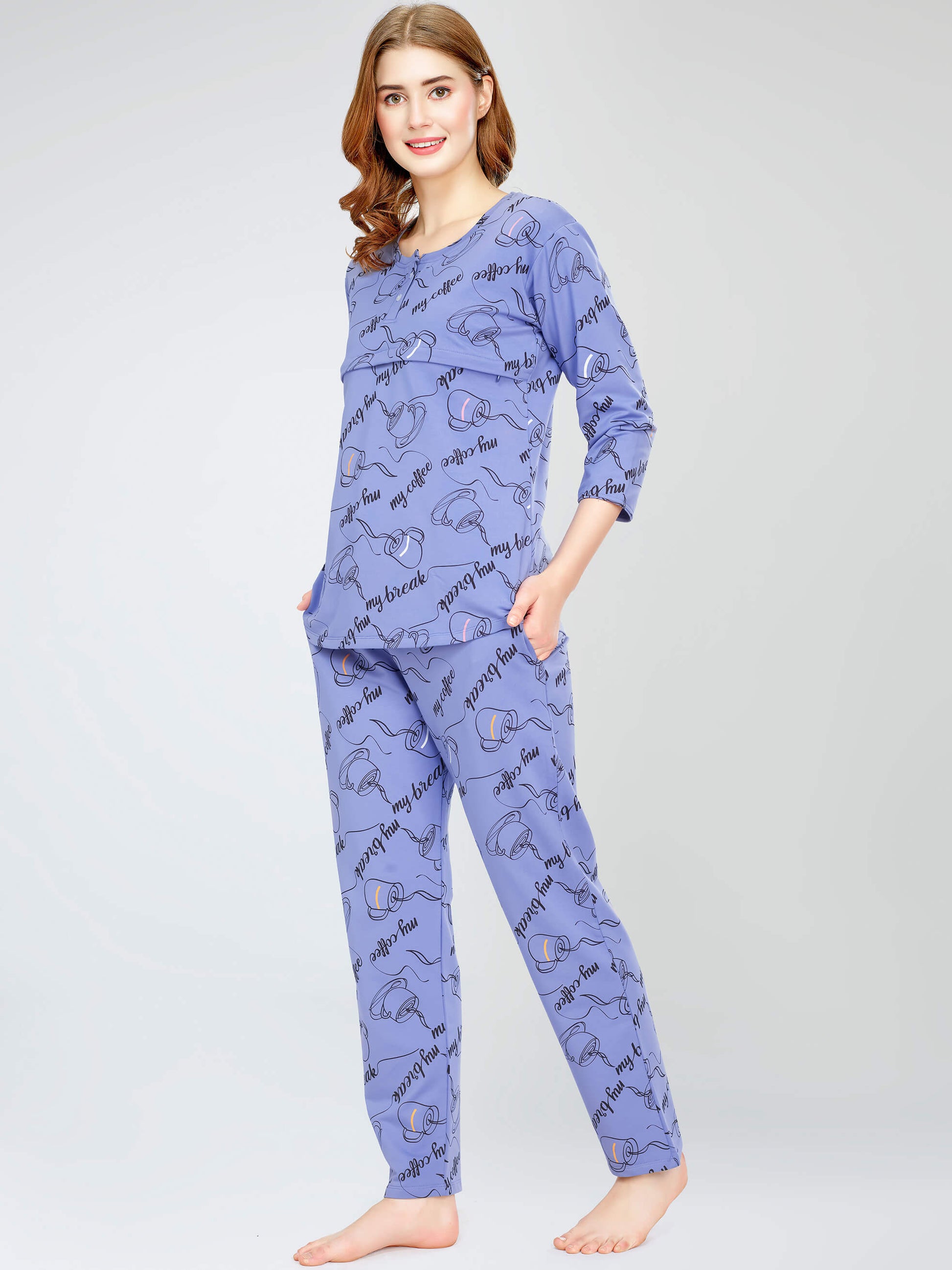 night suit set for women night suit dress for women cotton stylish latest top pajama set nightwear cotton pyjama sleeve sleep home wear ladies nursing feeding front open night shirt ZEYO night suit set co ord set for women