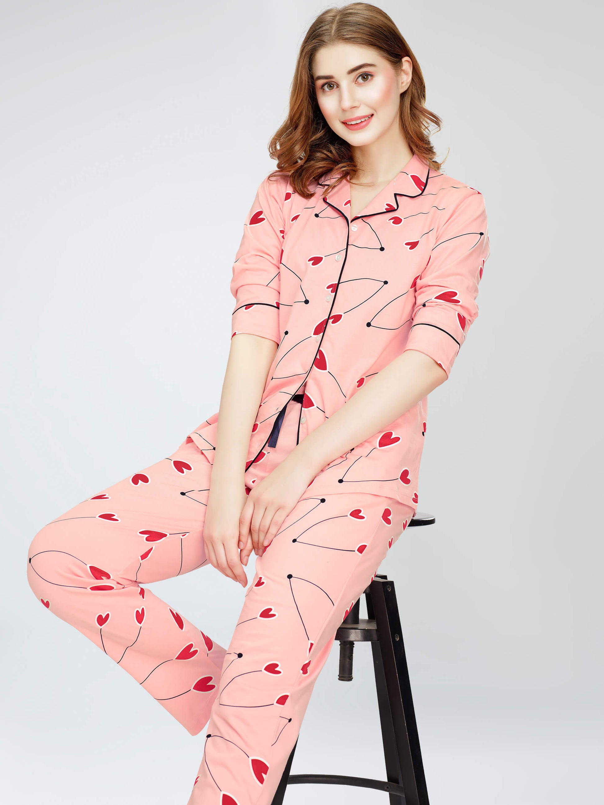 night suit set for women night suit dress for women cotton stylish latest top pajama set nightwear cotton pyjama sleeve sleep home wear ladies nursing feeding front open night shirt ZEYO night suit set co ord set for women