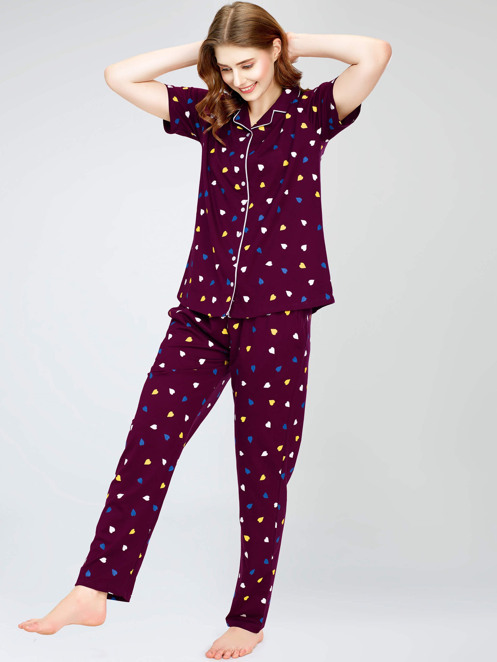 night suit set for women night suit dress for women cotton stylish latest top pajama set nightwear cotton pyjama sleeve sleep home wear ladies nursing feeding front open night shirt ZEYO night suit set co ord set for women