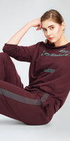 ZEYO Women's Cotton Brown Track Suit Typography Printed Sweatshirt Co-ords set