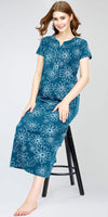 ZEYO Women's Cotton Floral Printed Teal Blue Maxi Long Nighty For Women stylish