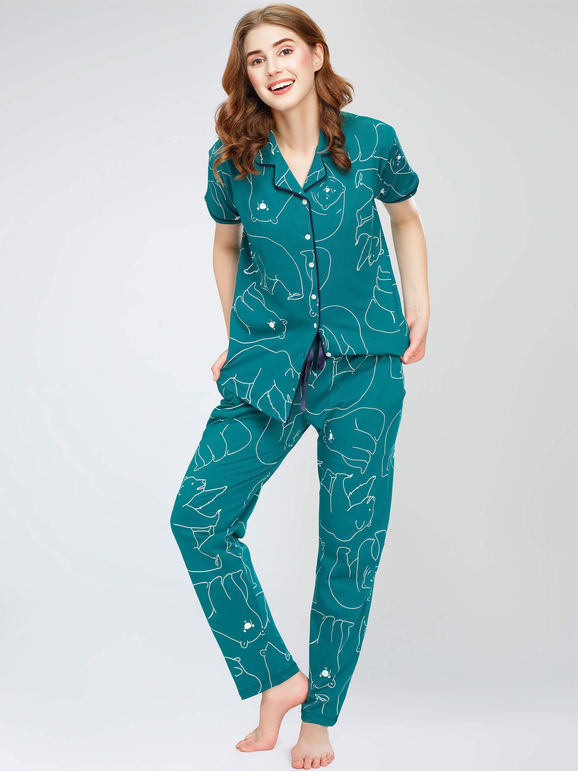 night suit set for women night suit dress for women cotton stylish latest top pajama set nightwear cotton pyjama sleeve sleep home wear ladies nursing feeding front open night shirt ZEYO night suit set co ord set for women