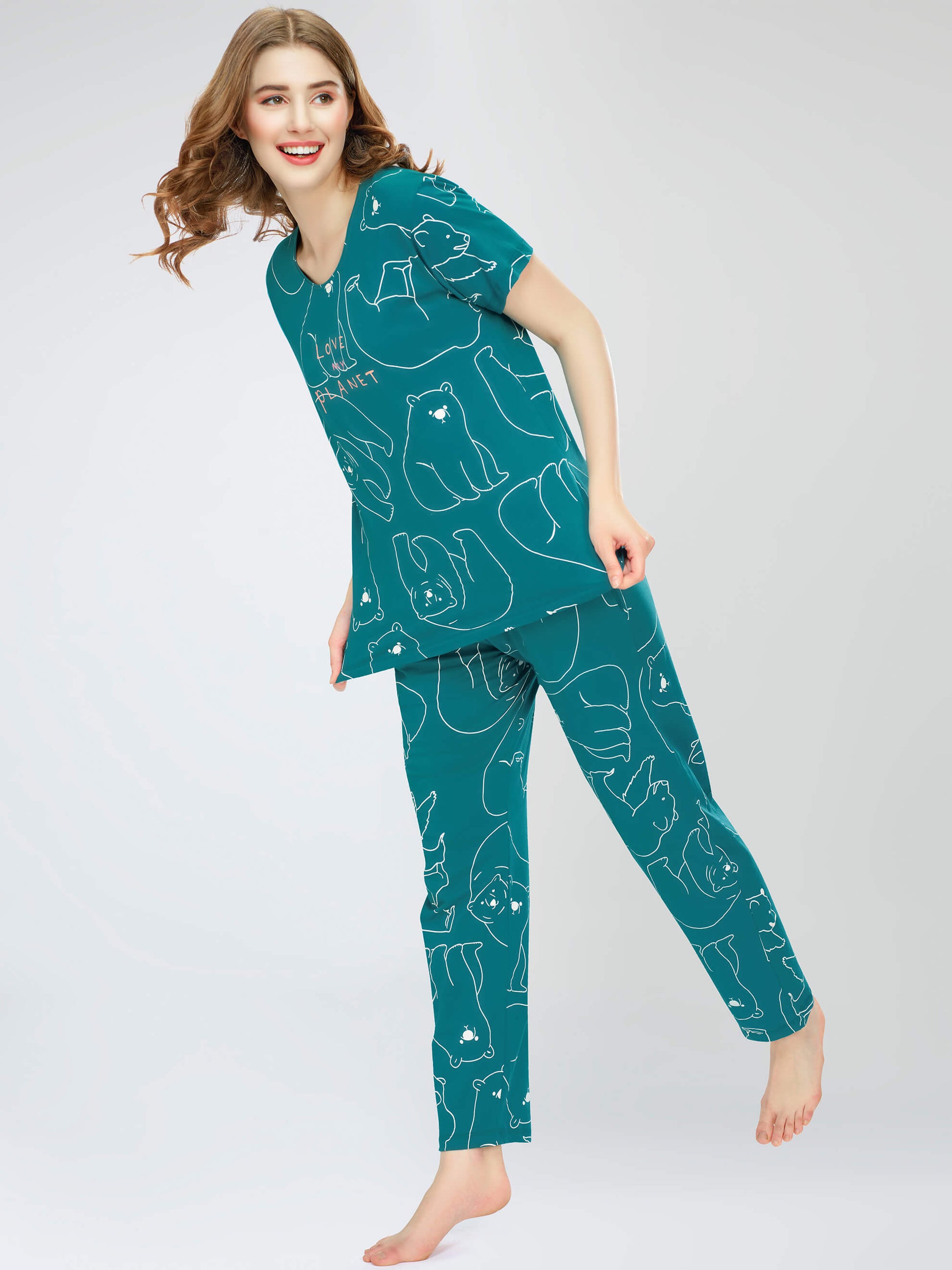 night suit set for women night suit dress for women cotton stylish latest top pajama set nightwear cotton pyjama sleeve sleep home wear ladies nursing feeding front open night shirt ZEYO night suit set co ord set for women