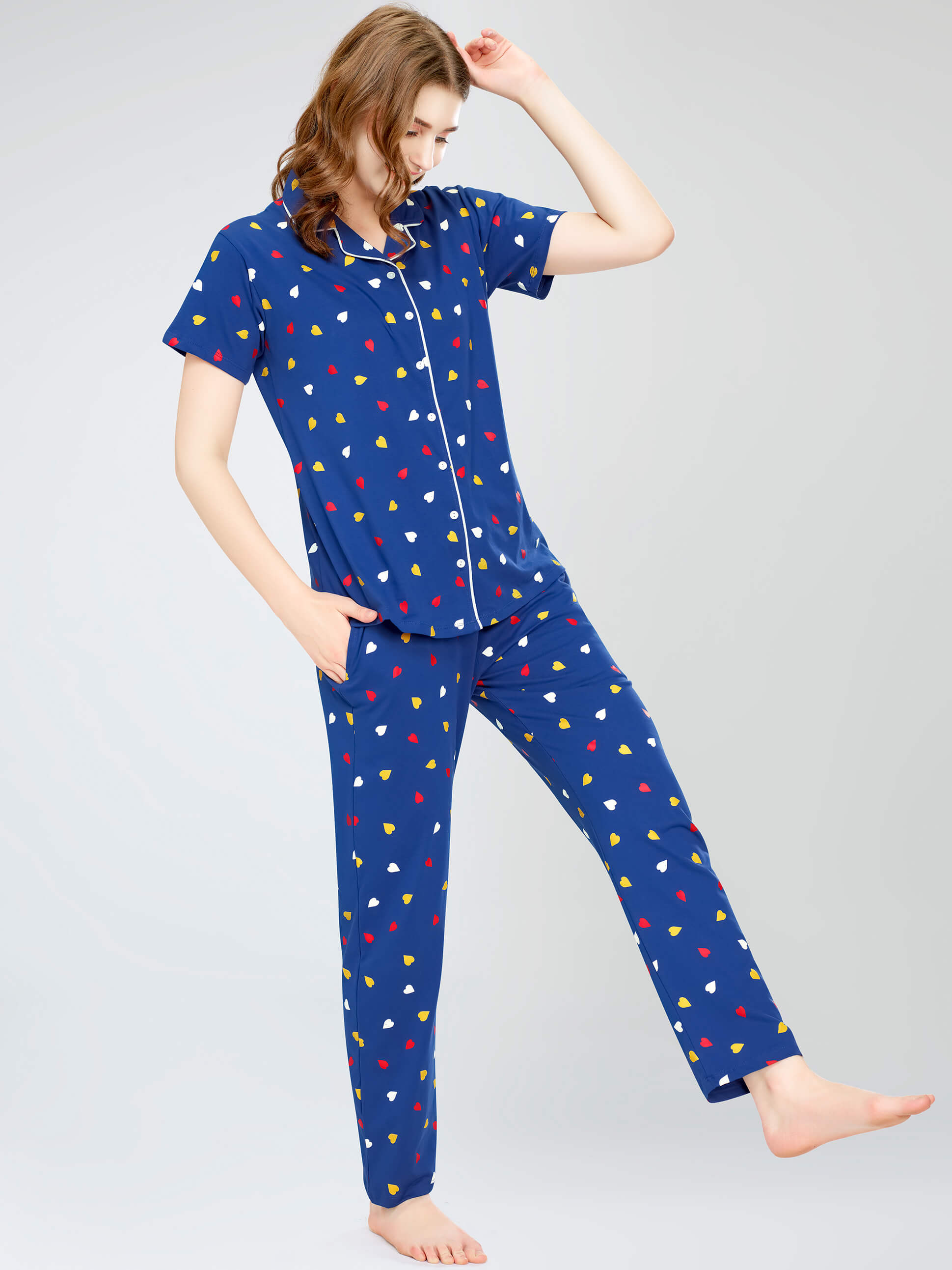 night suit set for women night suit dress for women cotton stylish latest top pajama set nightwear cotton pyjama sleeve sleep home wear ladies nursing feeding front open night shirt ZEYO night suit set co ord set for women