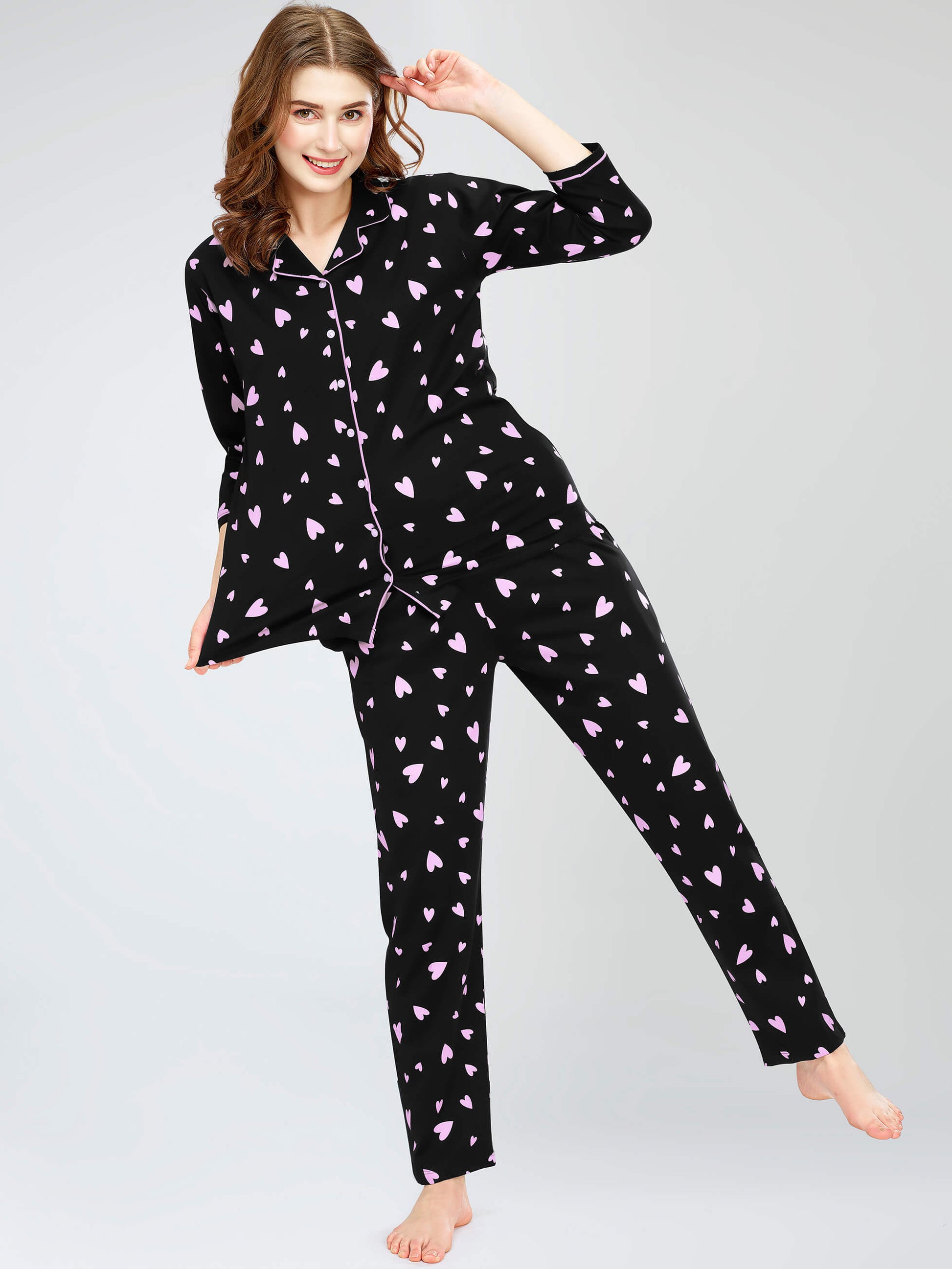 night suit set for women night suit dress for women cotton stylish latest top pajama set nightwear cotton pyjama sleeve sleep home wear ladies nursing feeding front open night shirt ZEYO night suit set co ord set for women