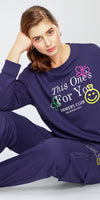 ZEYO Women's Cotton Blue Track Suit Typography Printed Sweatshirt Co-ords set