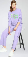 ZEYO Women's Cotton Violet Track Suit Typography Printed Sweatshirt Co-ords set