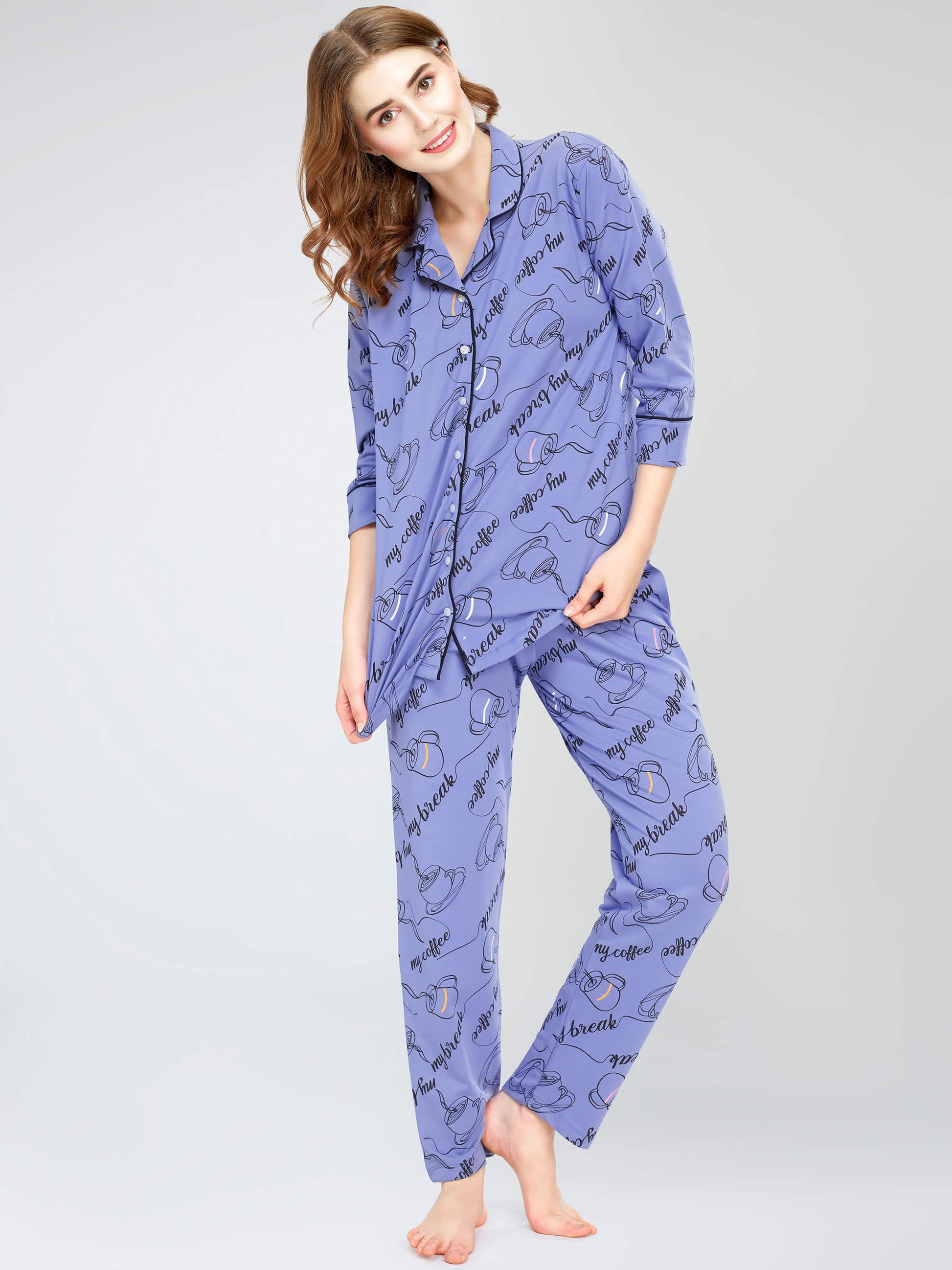 night suit set for women night suit dress for women cotton stylish latest top pajama set nightwear cotton pyjama sleeve sleep home wear ladies nursing feeding front open night shirt ZEYO night suit set co ord set for women