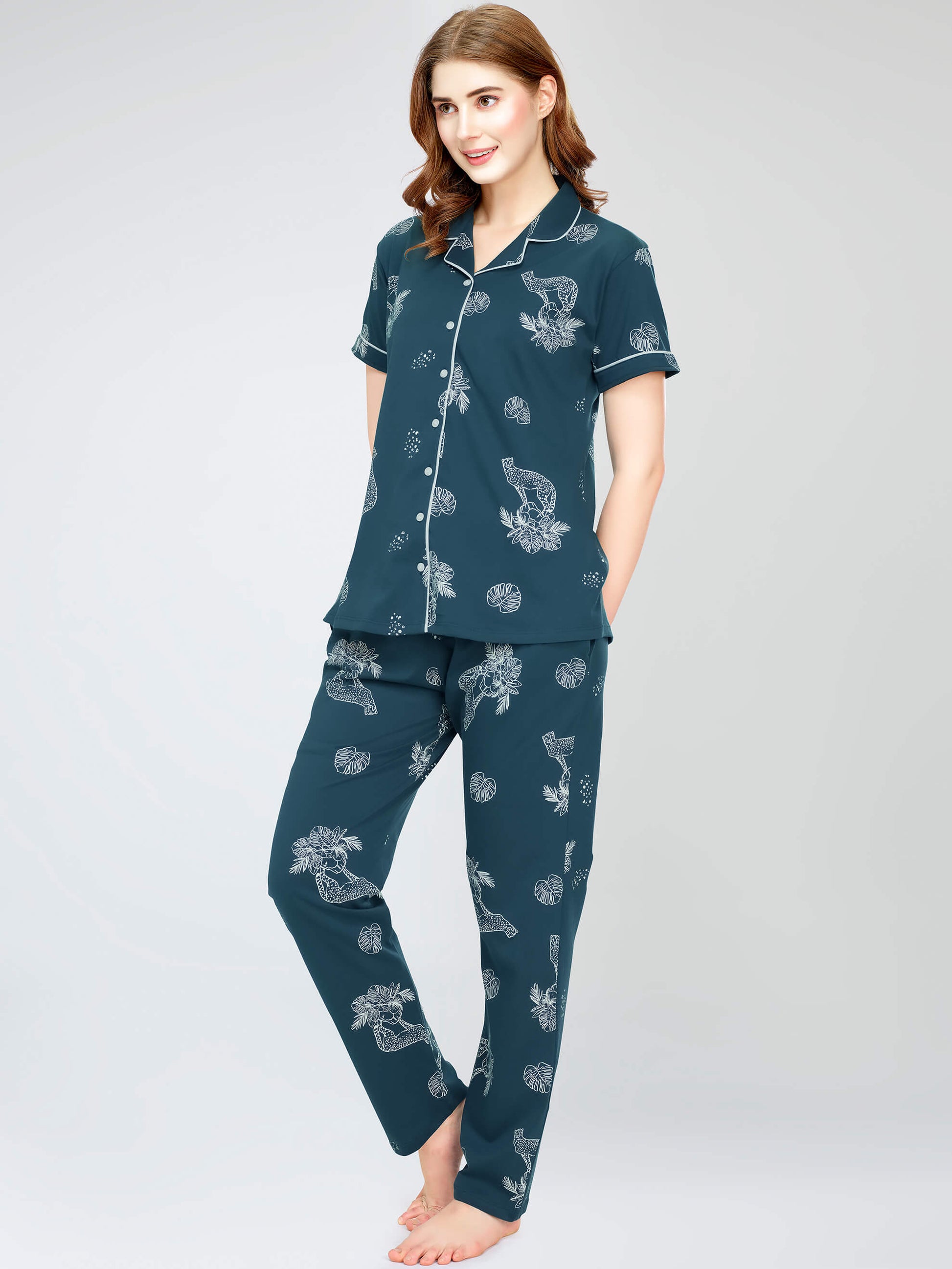 night suit set for women night suit dress for women cotton stylish latest top pajama set nightwear cotton pyjama sleeve sleep home wear ladies nursing feeding front open night shirt ZEYO night suit set co ord set for women