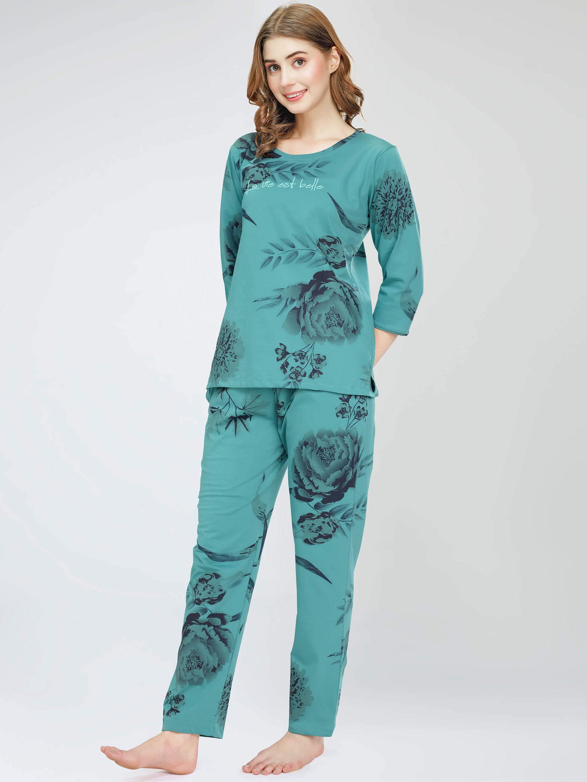 night suit set for women night suit dress for women cotton stylish latest top pajama set nightwear cotton pyjama sleeve sleep home wear ladies nursing feeding front open night shirt ZEYO night suit set co ord set for women