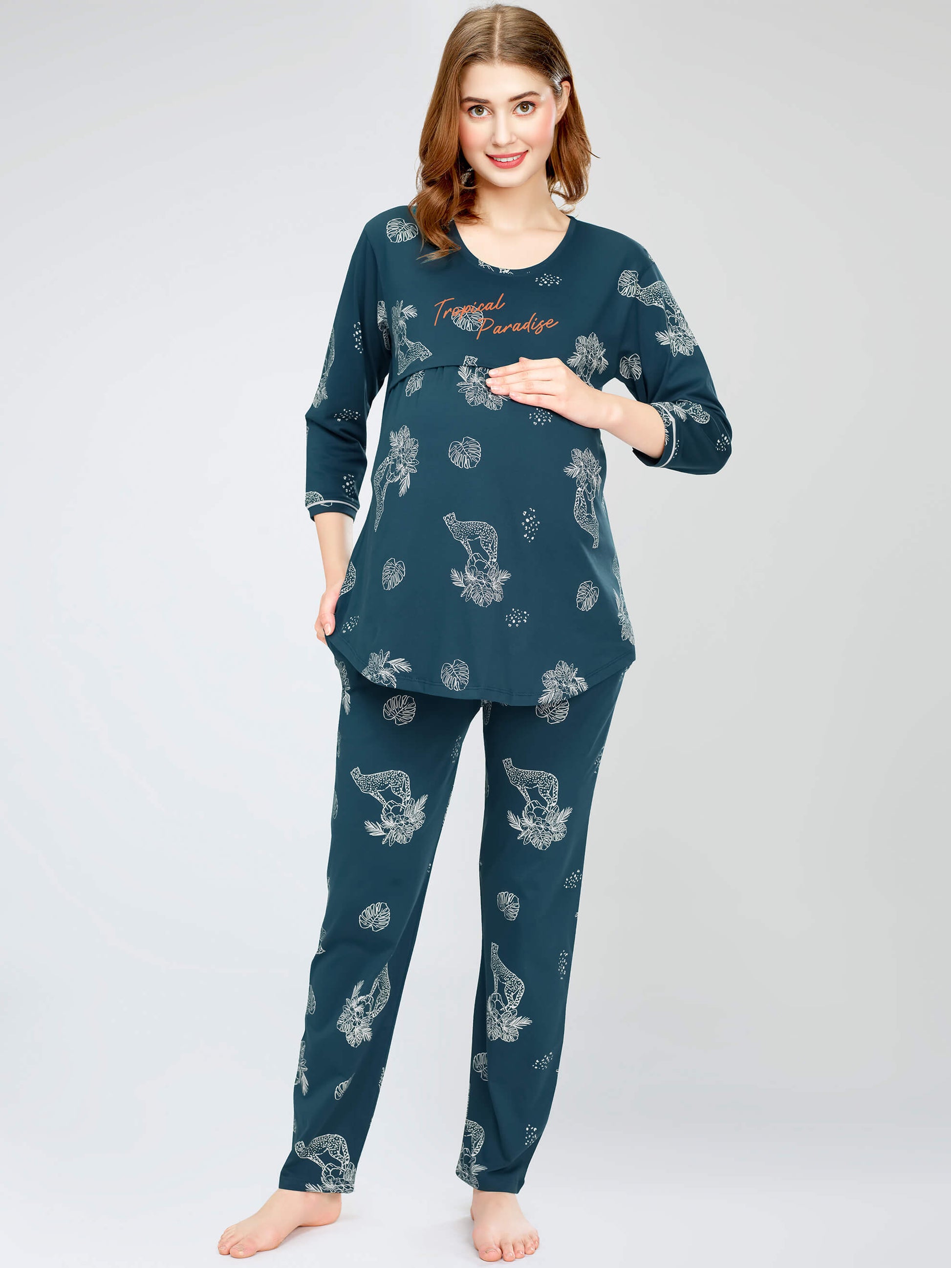 night suit set for women night suit dress for women cotton stylish latest top pajama set nightwear cotton pyjama sleeve sleep home wear ladies nursing feeding front open night shirt ZEYO night suit set co ord set for women