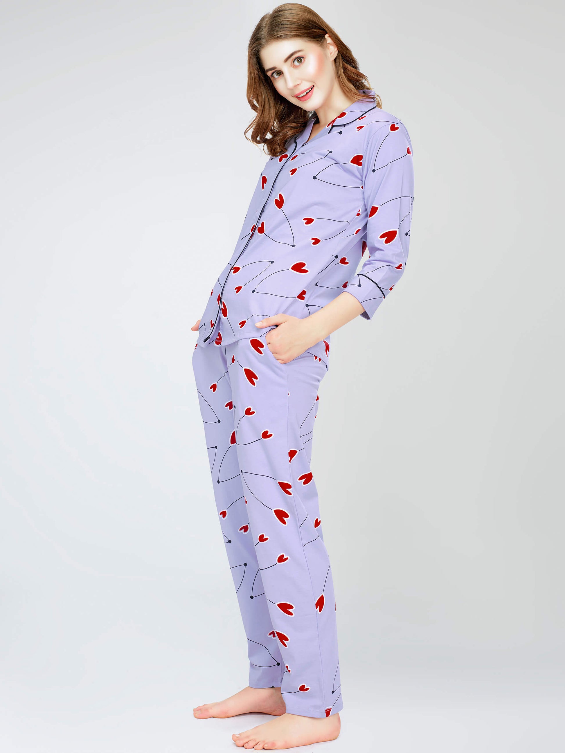 night suit set for women night suit dress for women cotton stylish latest top pajama set nightwear cotton pyjama sleeve sleep home wear ladies nursing feeding front open night shirt ZEYO night suit set co ord set for women