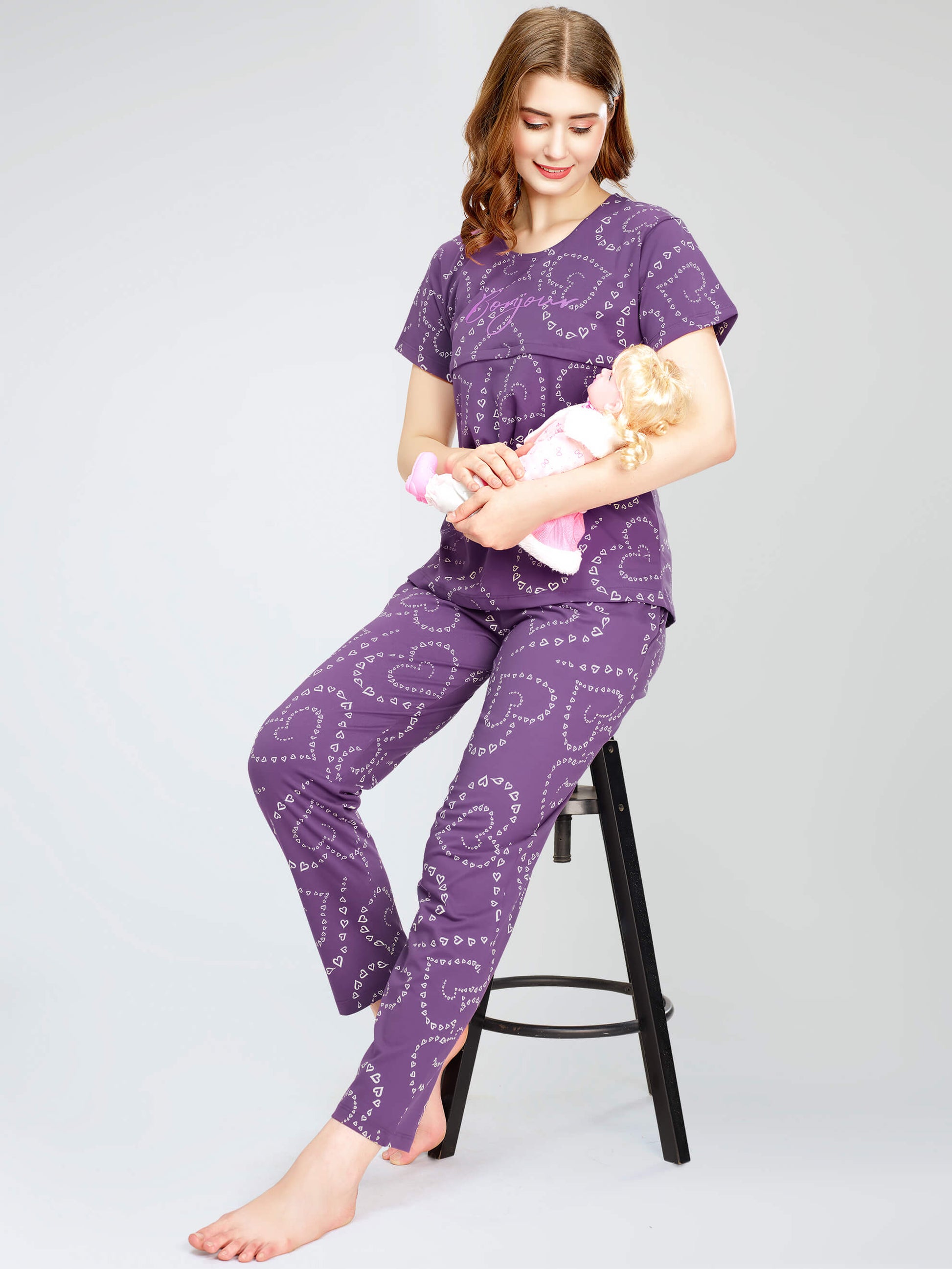 night suit set for women night suit dress for women cotton stylish latest top pajama set nightwear cotton pyjama sleeve sleep home wear ladies nursing feeding front open night shirt ZEYO night suit set co ord set for women