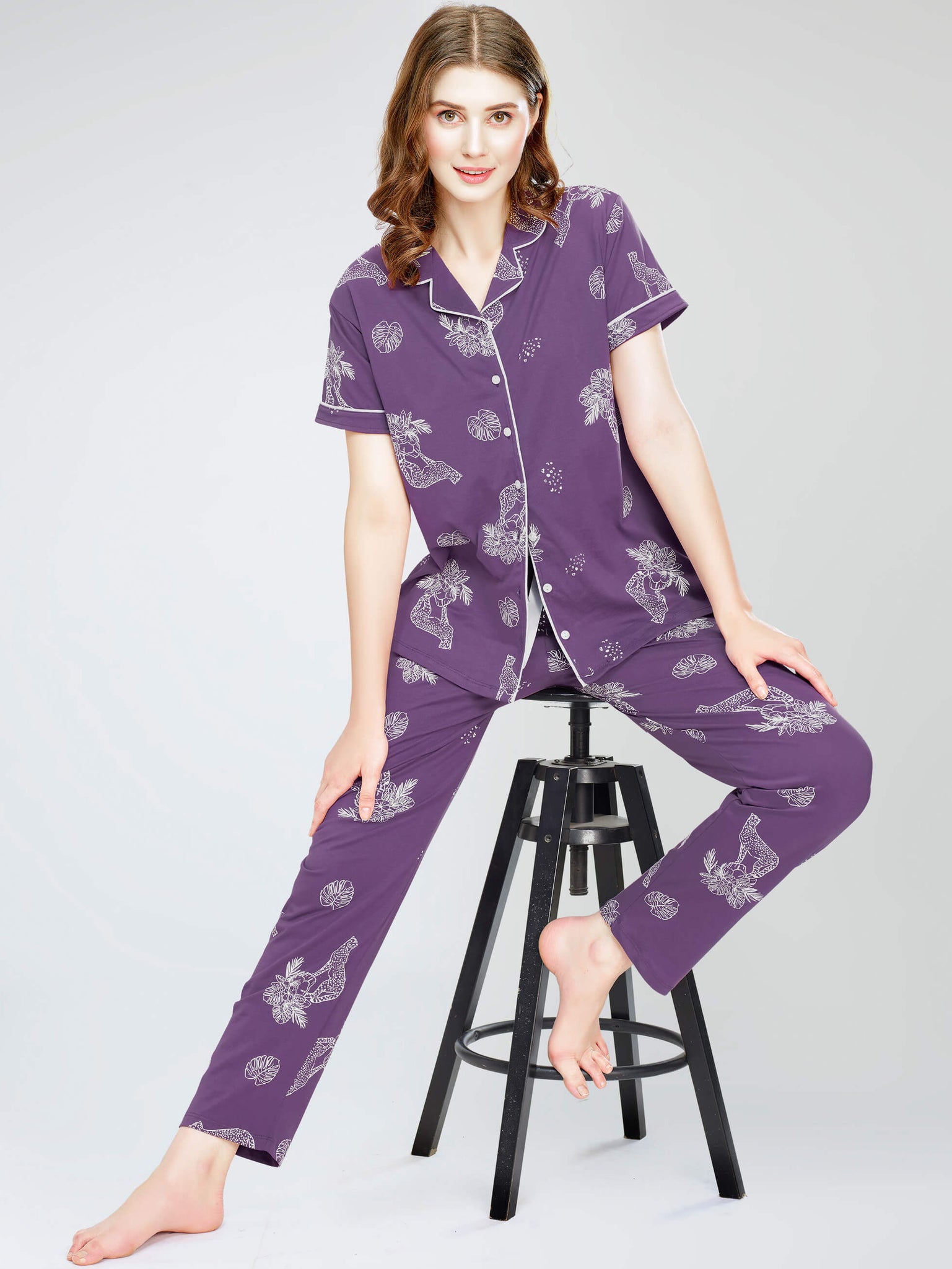 night suit set for women night suit dress for women cotton stylish latest top pajama set nightwear cotton pyjama sleeve sleep home wear ladies nursing feeding front open night shirt ZEYO night suit set co ord set for women