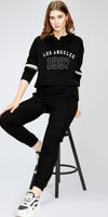 ZEYO Women's Cotton Black Track suit Typography Printed Crop Top Co-ords set