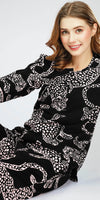 ZEYO Night Suit for Women's Black Leopard Printed Cotton Night Dress of Top and Pajama set