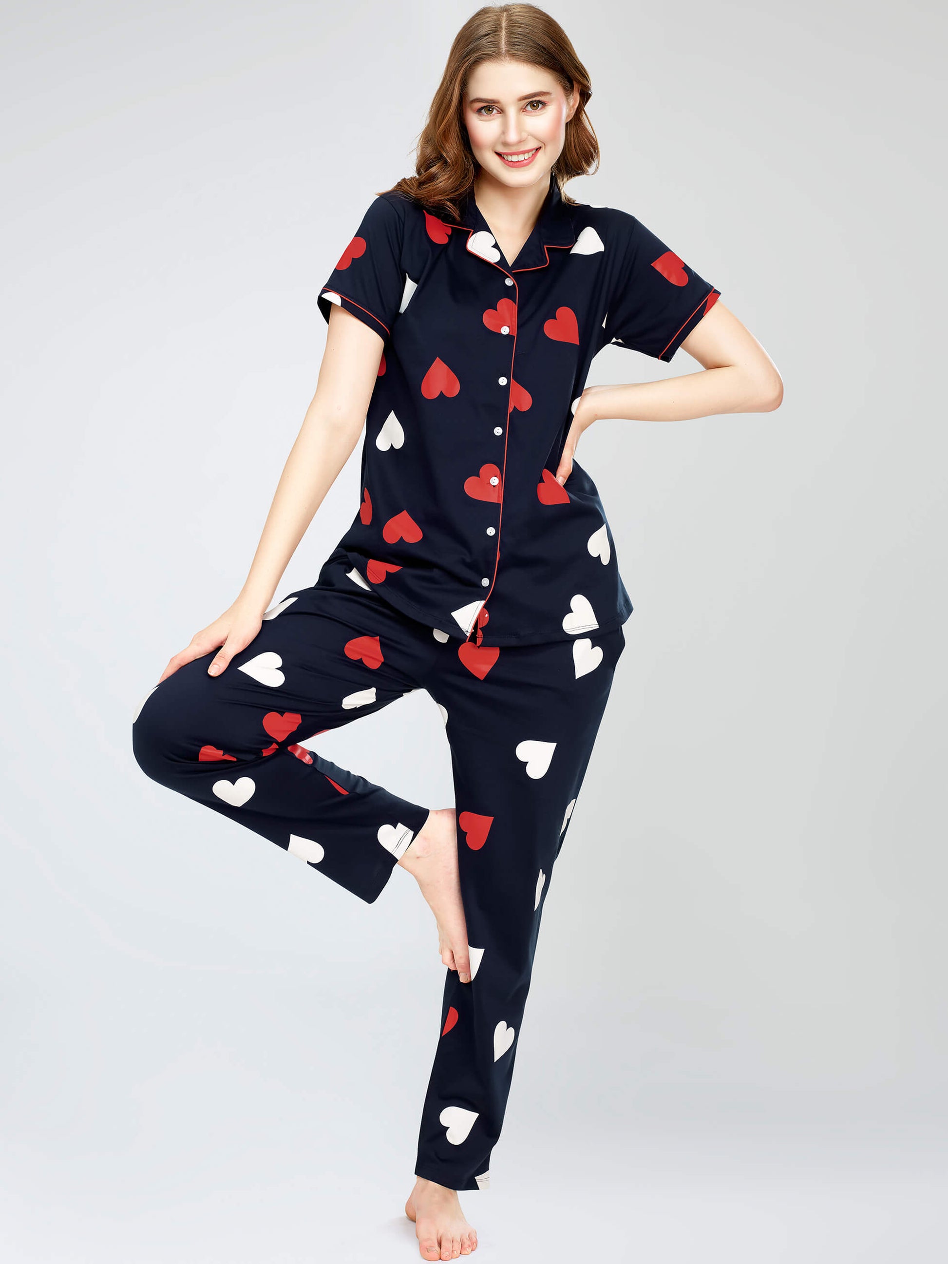 night suit set for women night suit dress for women cotton stylish latest top pajama set nightwear cotton pyjama sleeve sleep home wear ladies nursing feeding front open night shirt ZEYO night suit set co ord set for women