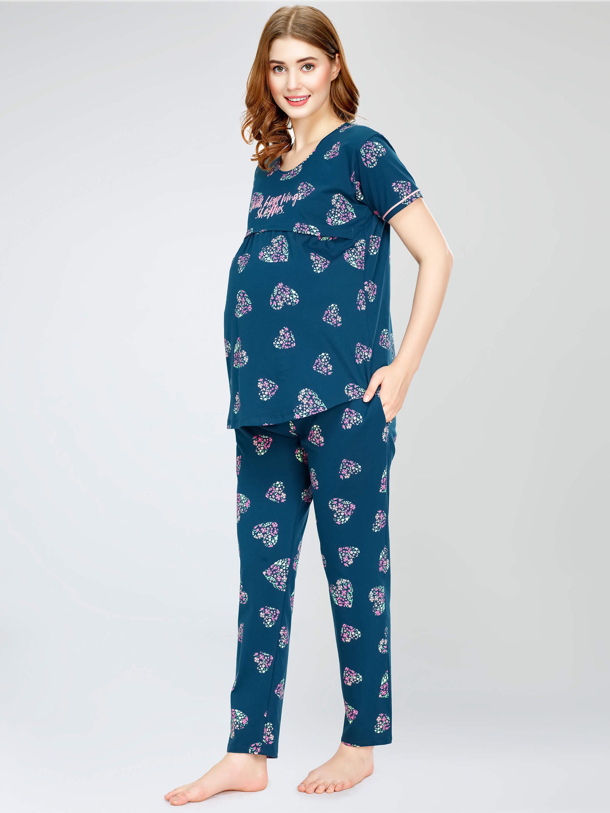 night suit set for women night suit dress for women cotton stylish latest top pajama set nightwear cotton pyjama sleeve sleep home wear ladies nursing feeding front open night shirt ZEYO night suit set co ord set for women